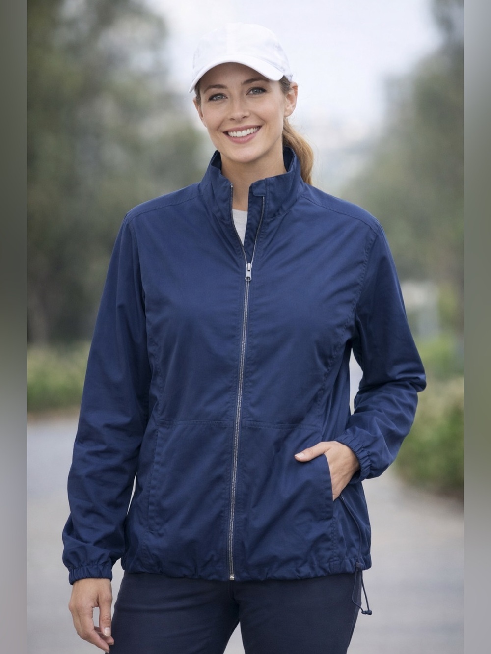 Greg Norman Women’s Full-Zip Golf Windbreaker Jacket Navy Blue Large